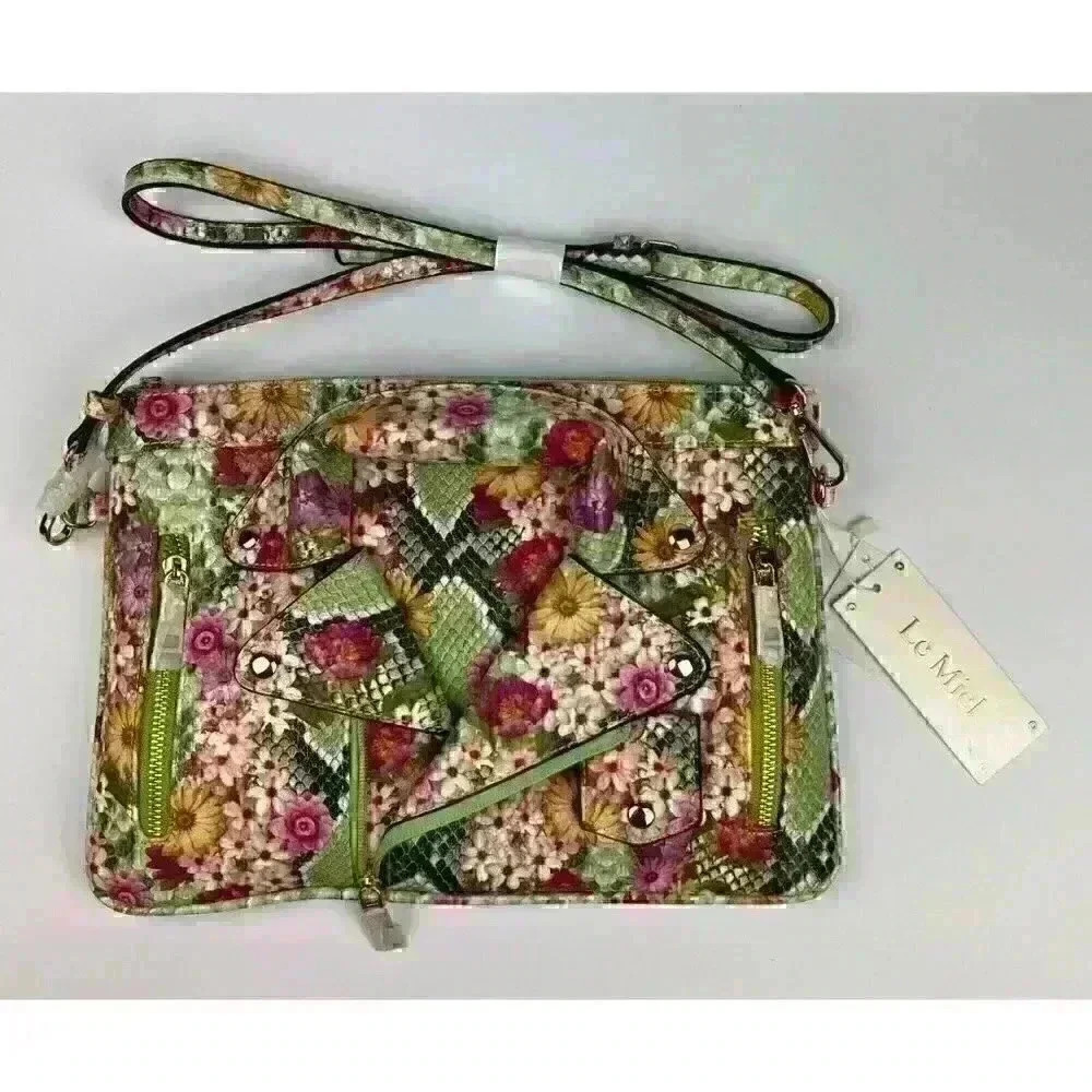 Le Miel Women's Floral Vegan Zip Crossbody Bag